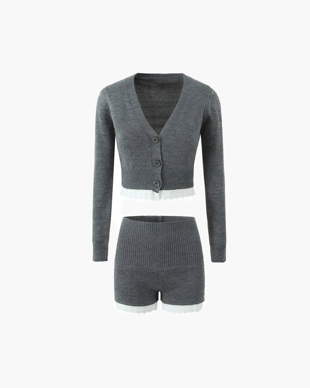 Lucy vest- en shortset met kanten afwerking