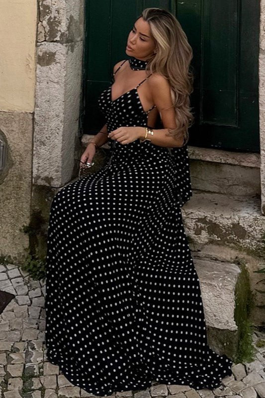 Madeline backless maxi-jurk met stippenpatroon