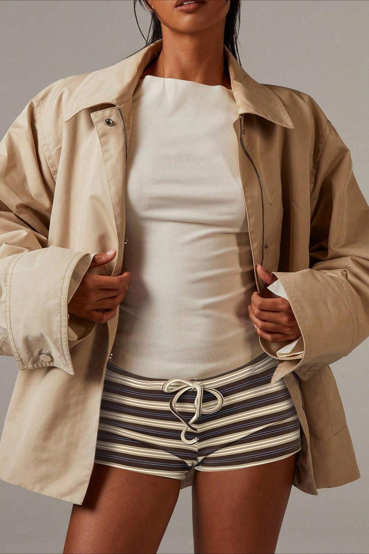 Malina gestreepte shorts met trekkoord en lage taille