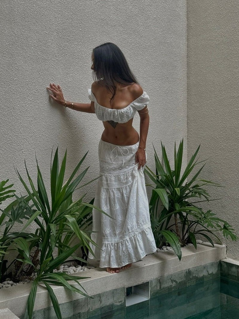 Bohemien set met crop-top en lange rok Margot