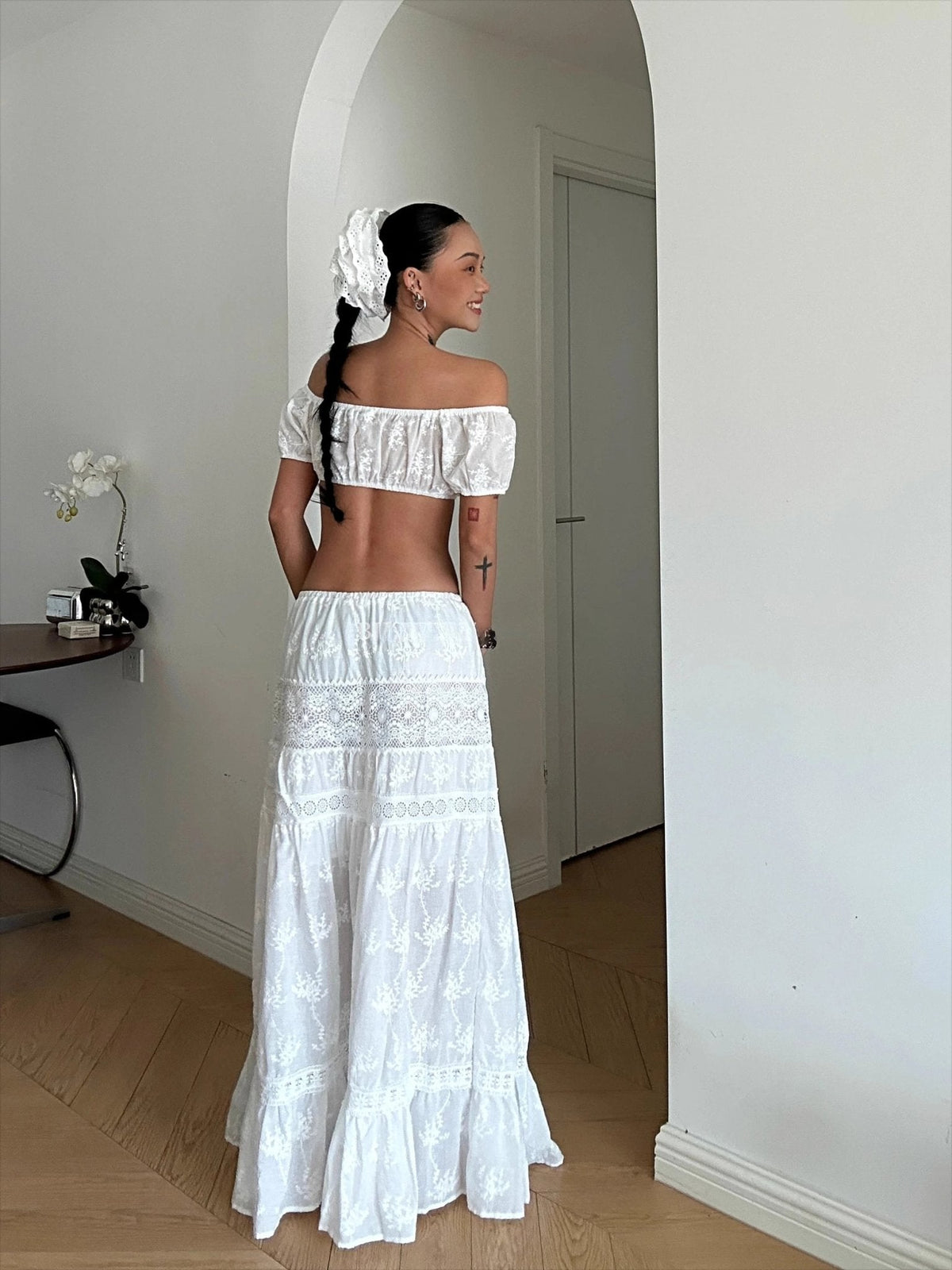 Bohemien set met crop-top en lange rok Margot