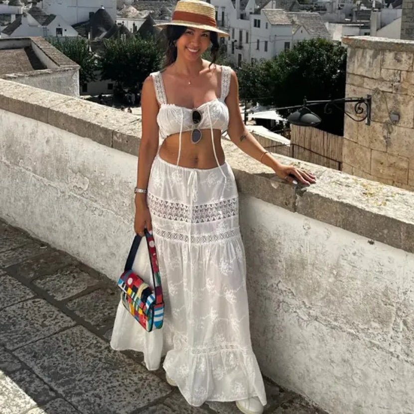 Bohemien set met crop-top en lange rok Margot