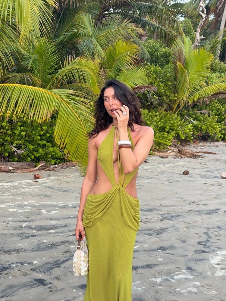 Margot maxi-jurk met gedrapeerde open rug