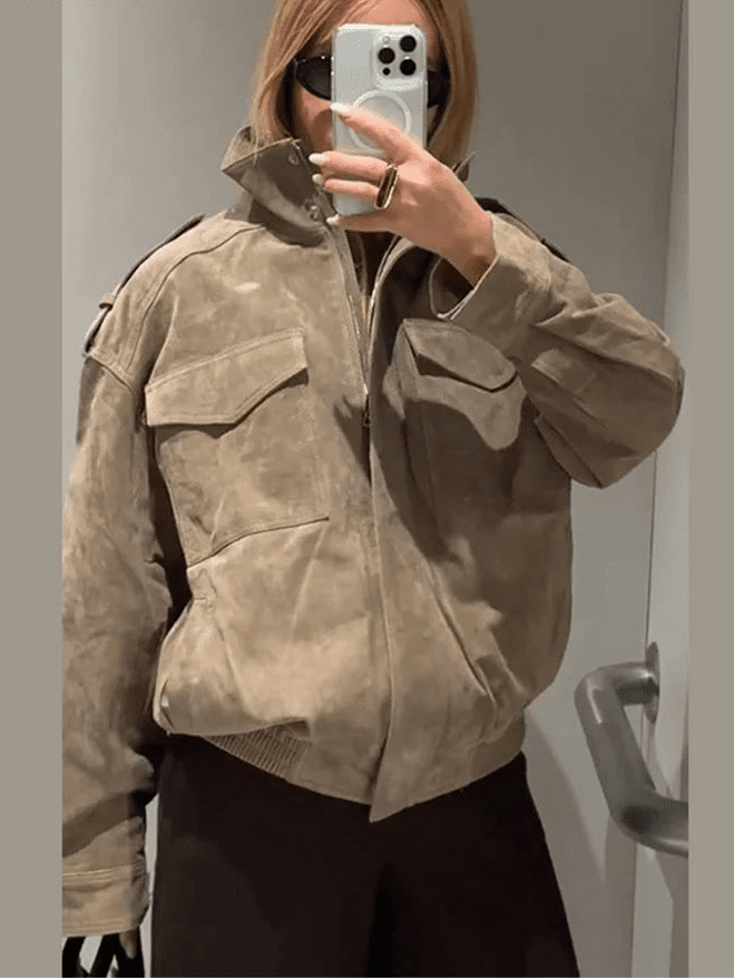 Marianne High Neck Suede Pocket Jacket