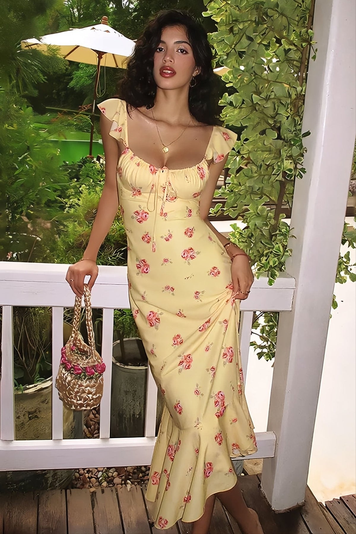 Marigold midi-slipjurk met bloemenprint