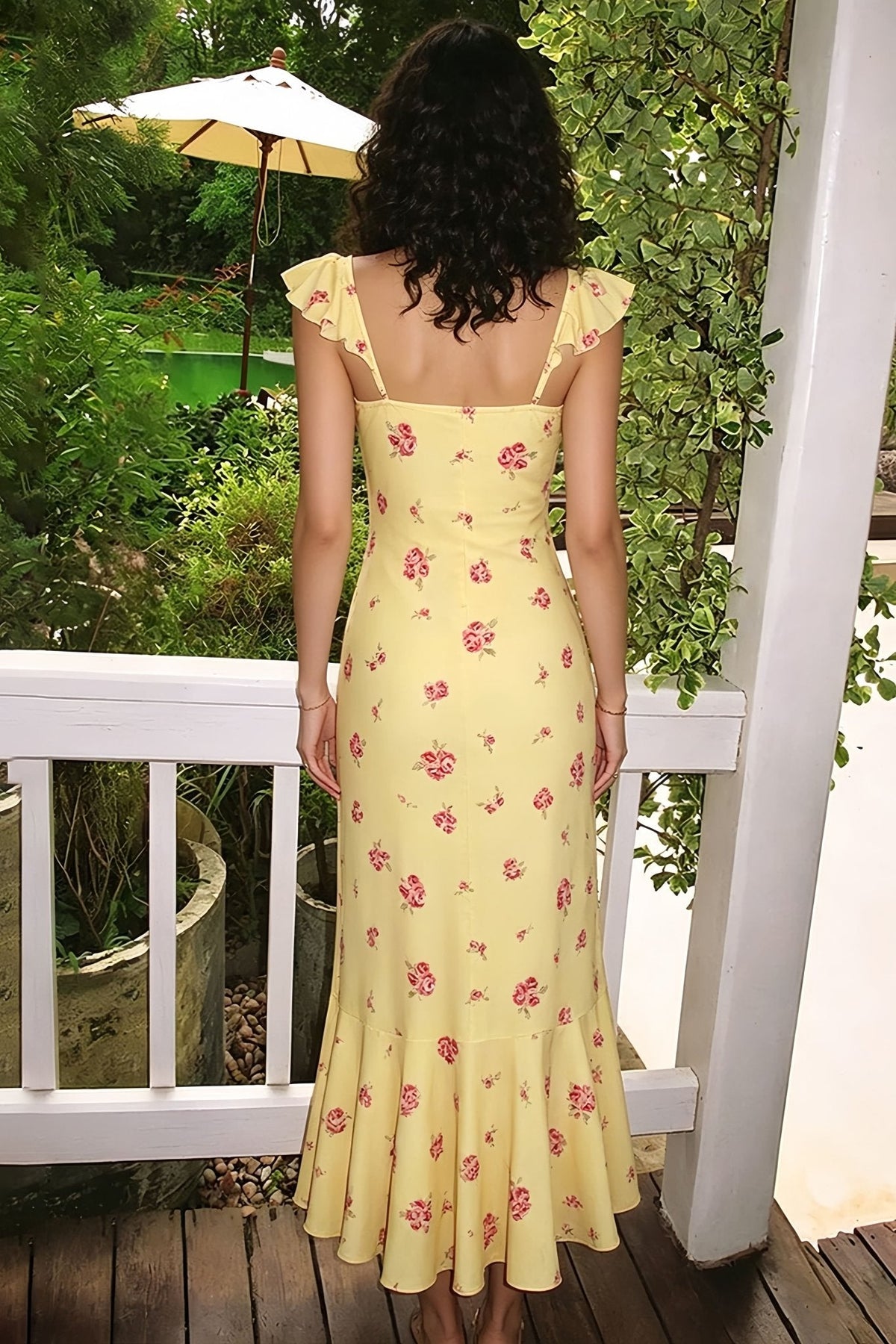 Marigold midi-slipjurk met bloemenprint