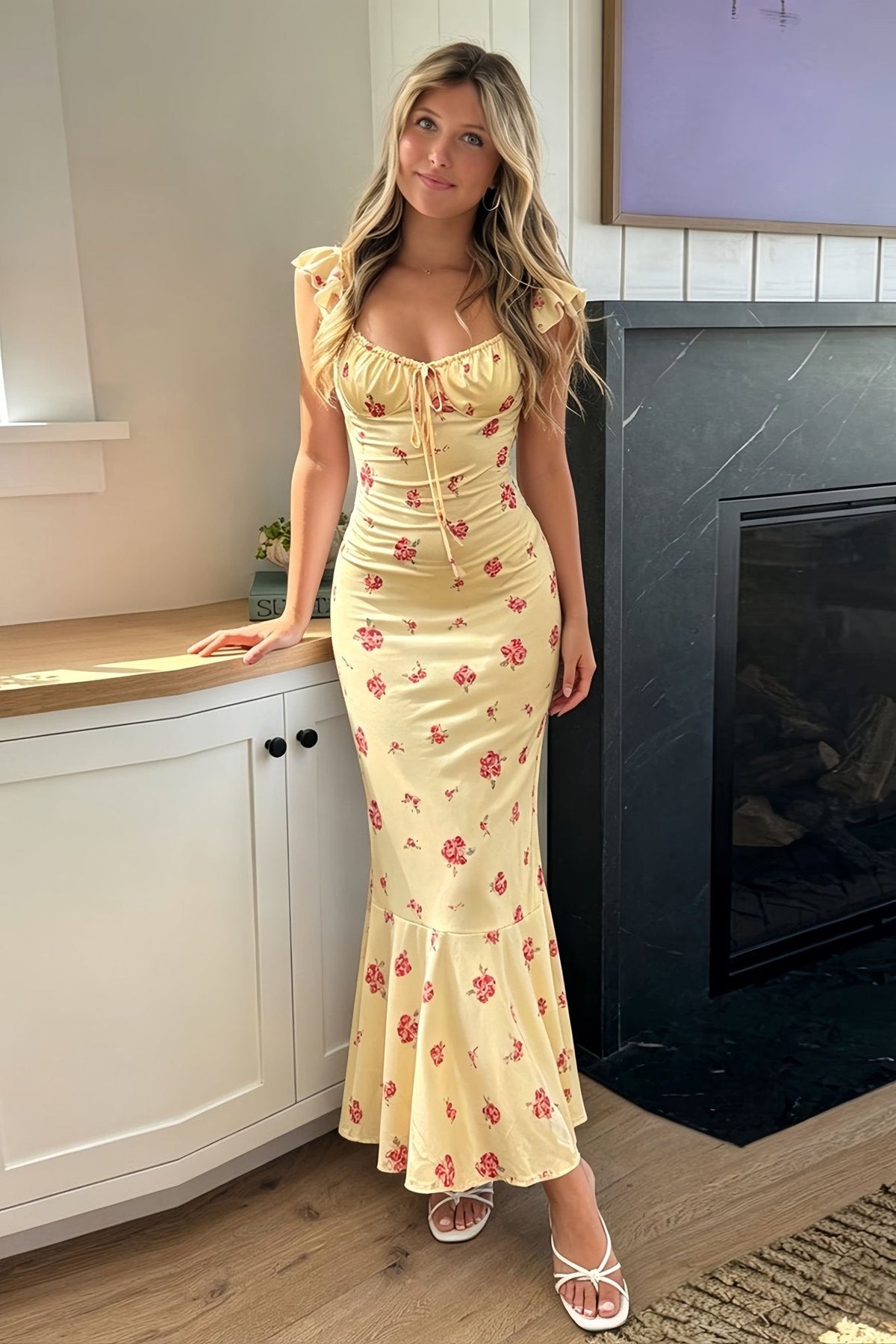 Marigold midi-slipjurk met bloemenprint