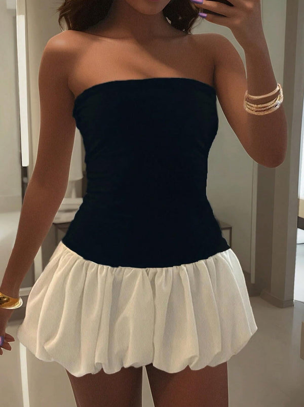 Maurie jurk met verlaagde taille en bubbelzoom