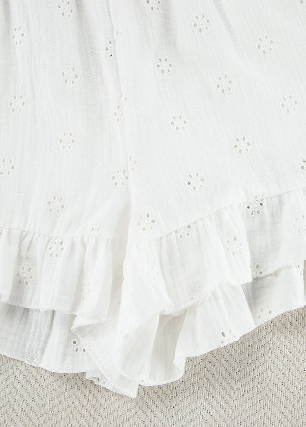 Melanie set met shorts en ruches met broderie anglaise