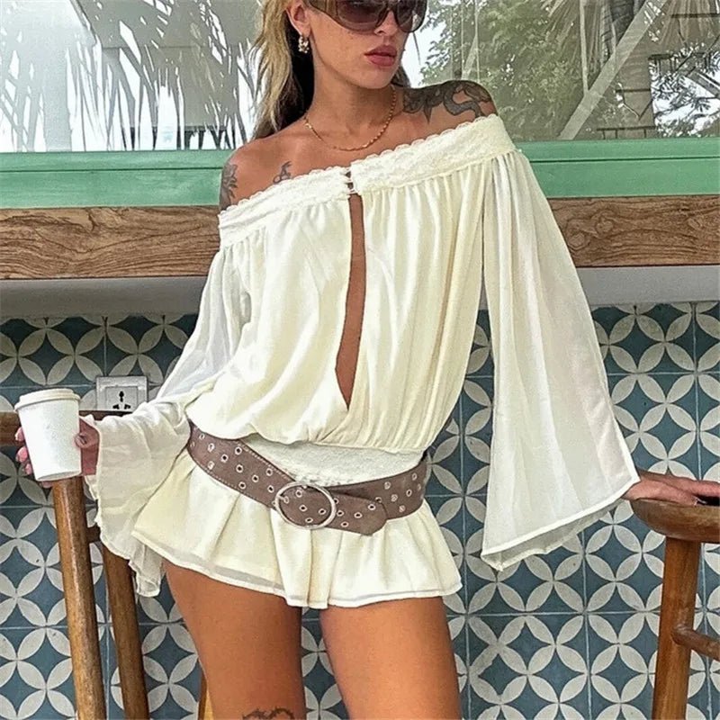 Melanie chiffon playsuit met blote schouders