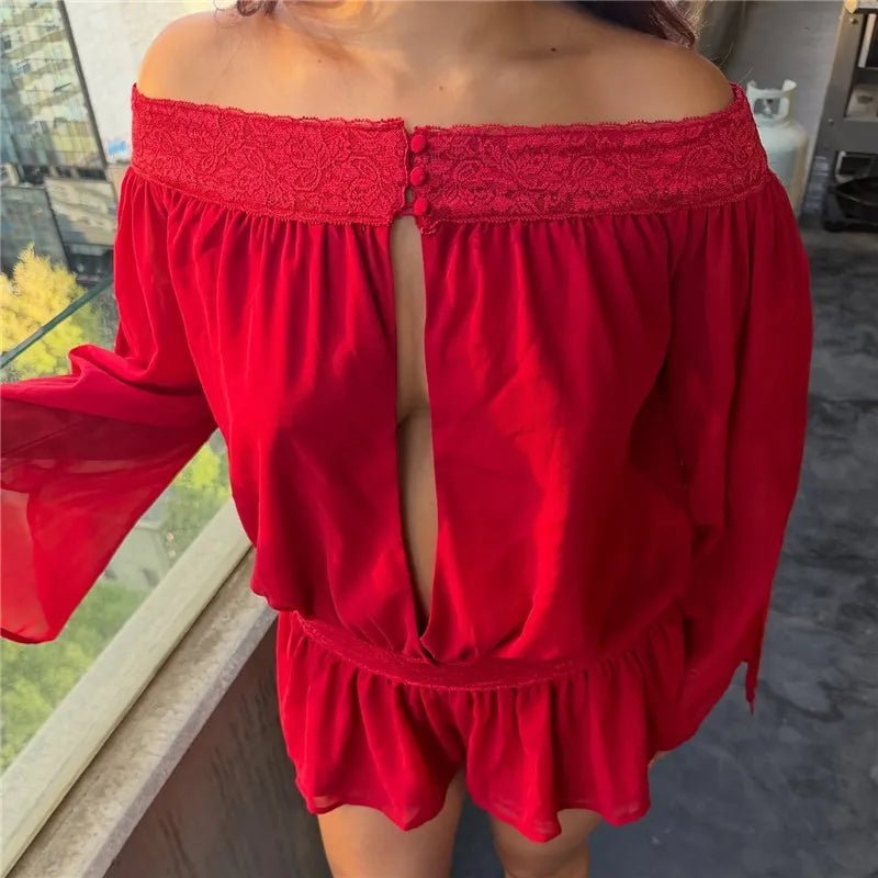 Melanie chiffon playsuit met blote schouders