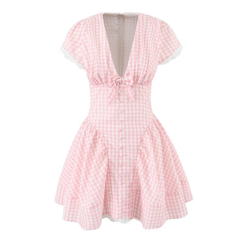 Mia mini-jurk met strik en V-hals