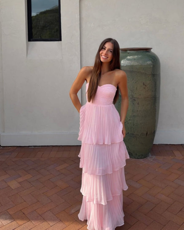 Michelle strapless geplooide maxi-jurk met lagen
