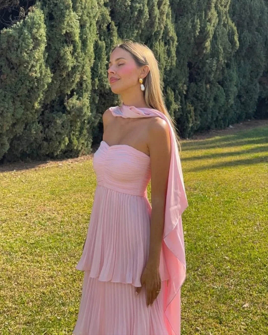 Michelle strapless geplooide maxi-jurk met lagen
