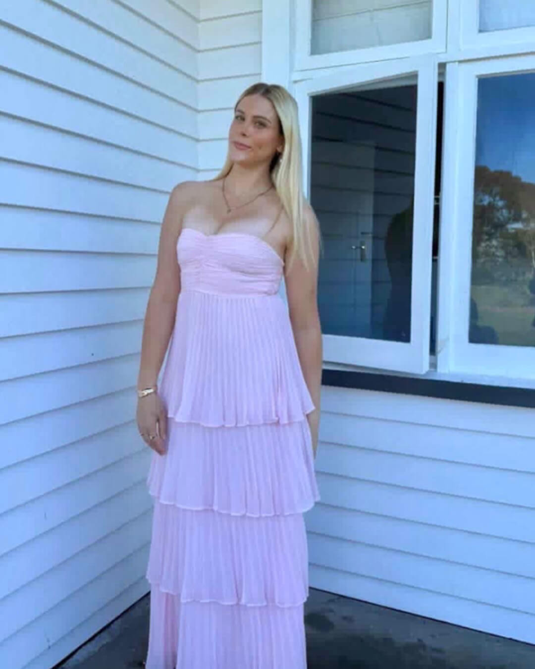 Michelle strapless geplooide maxi-jurk met lagen