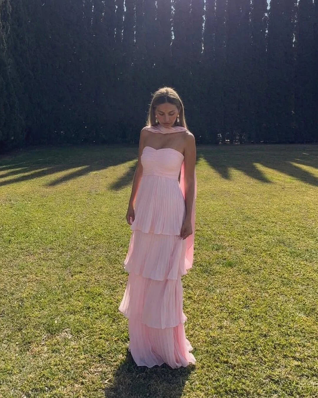 Michelle strapless geplooide maxi-jurk met lagen