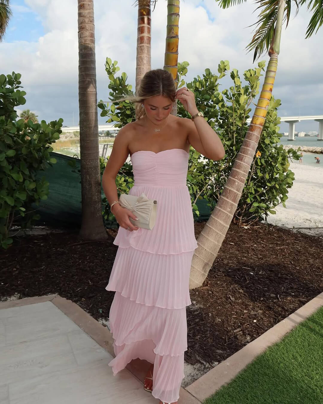 Michelle strapless geplooide maxi-jurk met lagen