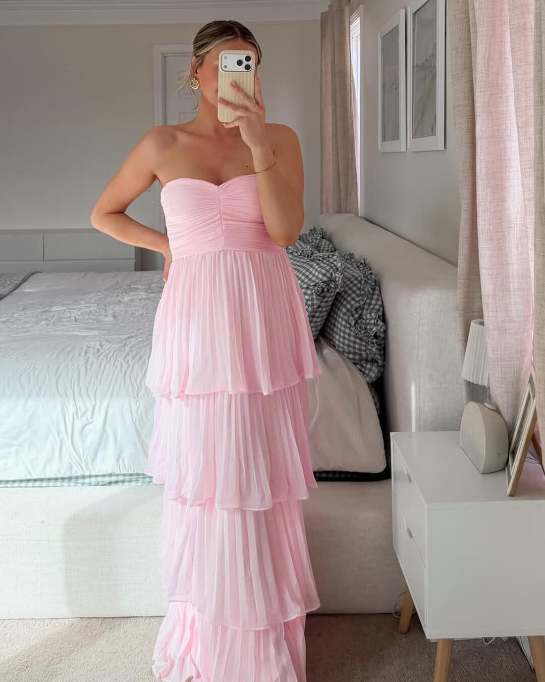 Michelle strapless geplooide maxi-jurk met lagen