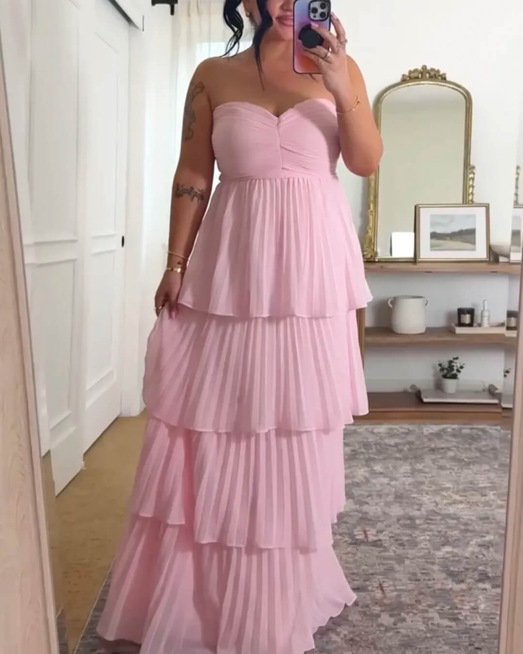 Michelle strapless geplooide maxi-jurk met lagen