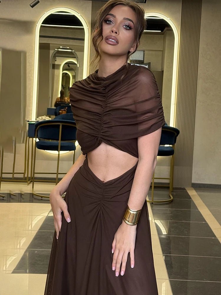 Miranda nauwsluitende maxi-jurk met rimpeldetails