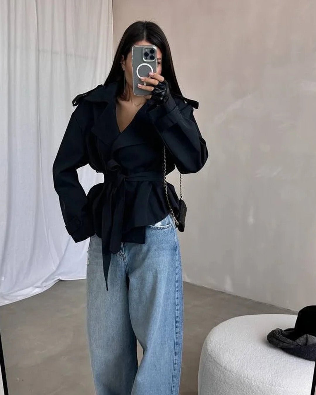 Molly cropped trenchcoat met riem