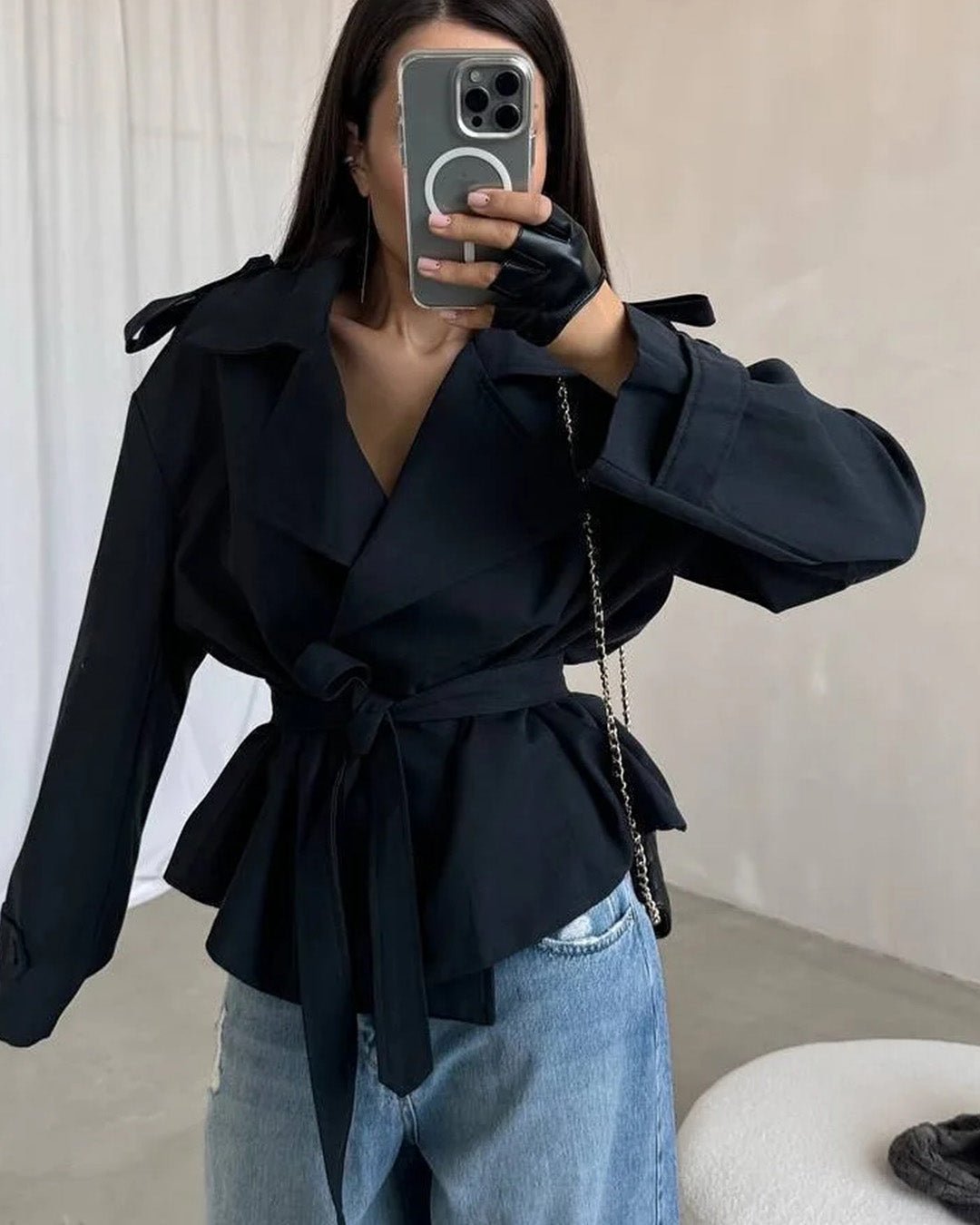 Molly cropped trenchcoat met riem