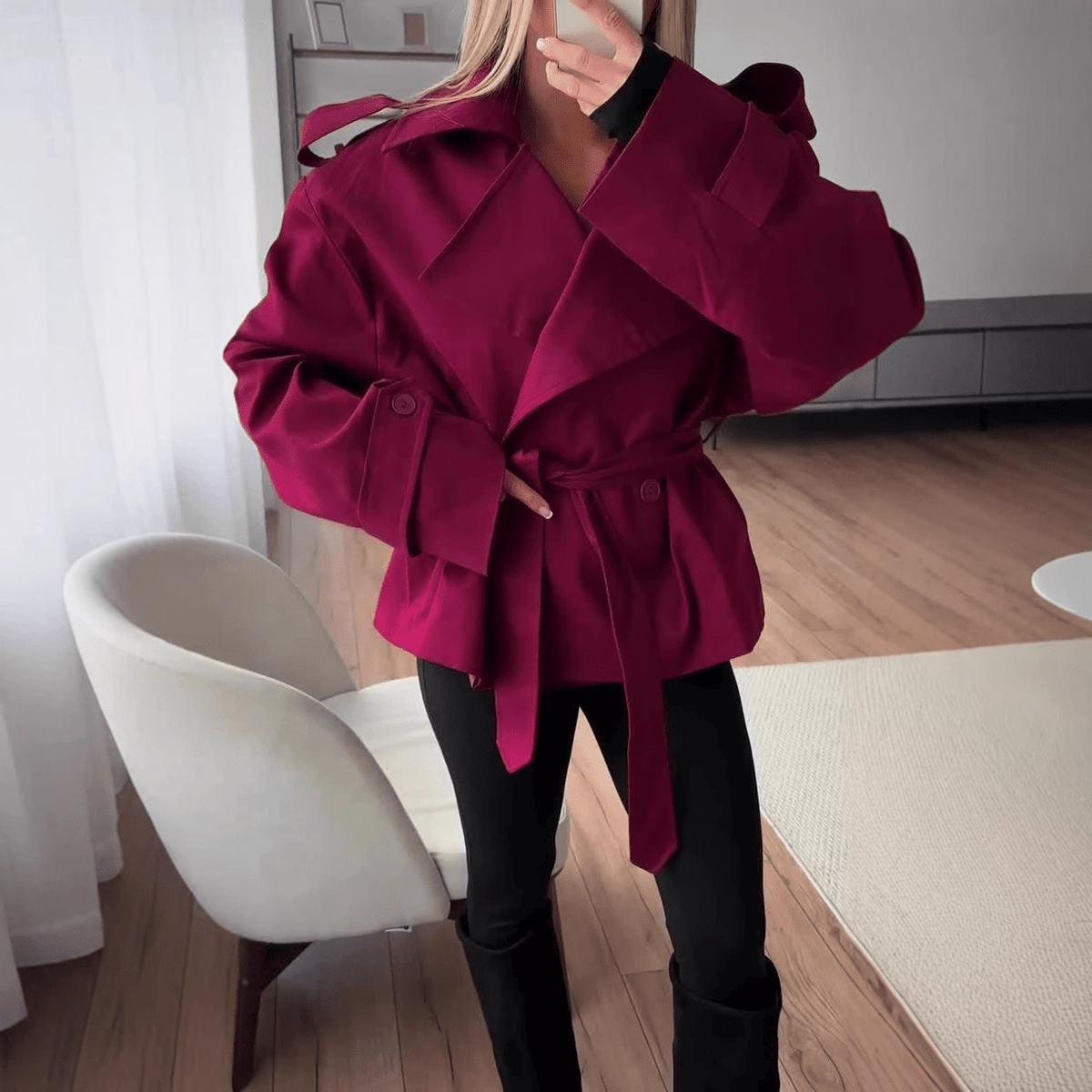 Molly cropped trenchcoat met riem