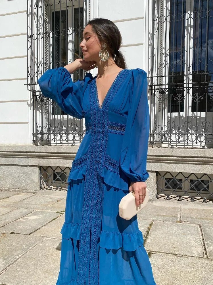 Molly maxi-jurk met diepe V-hals en ruches