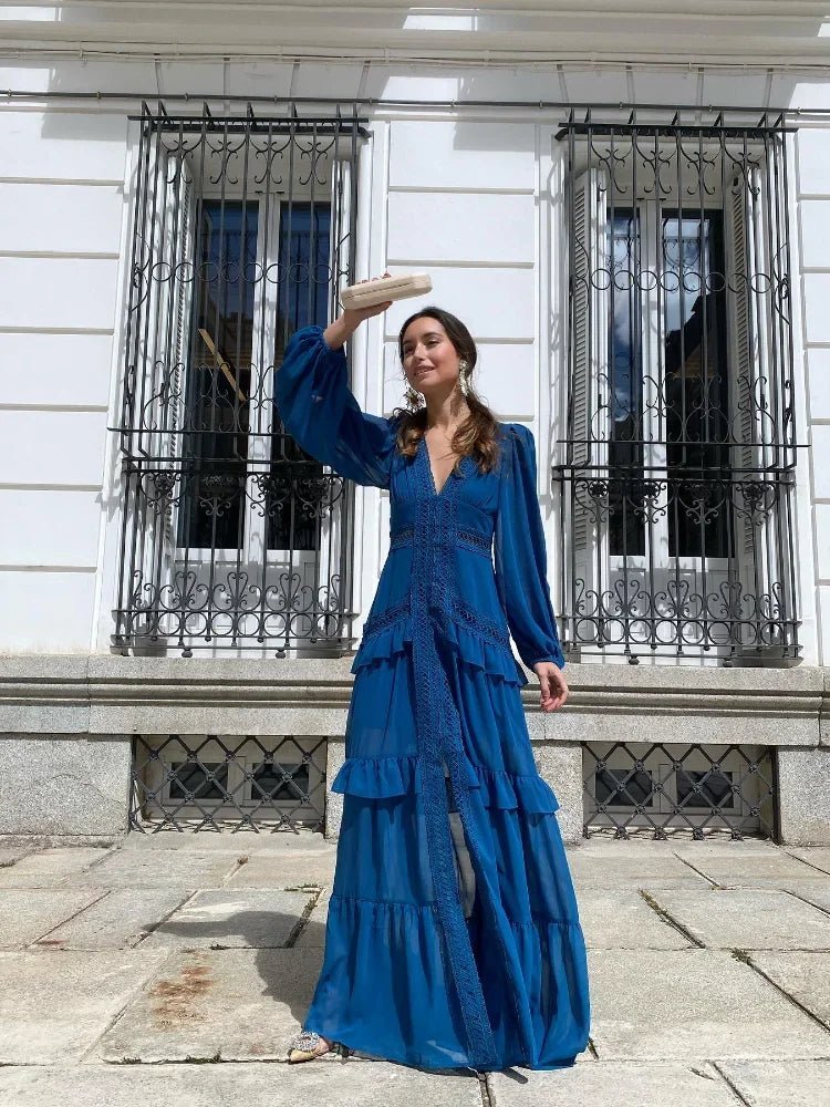 Molly maxi-jurk met diepe V-hals en ruches