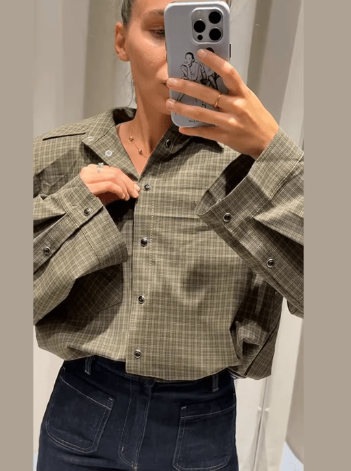 Monica groene geruite top met lange mouwen