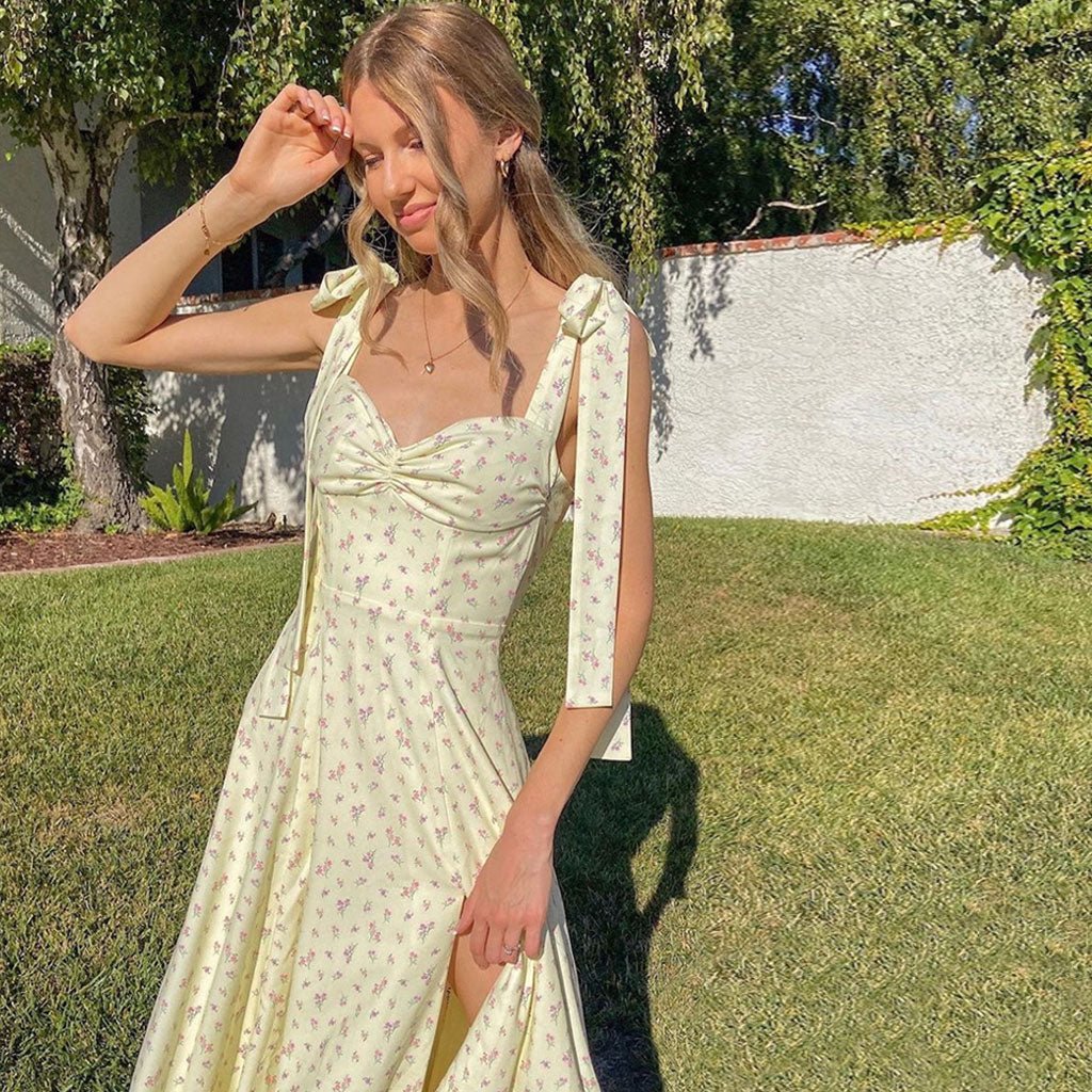 Natalie gebloemde midi-jurk met hoge split
