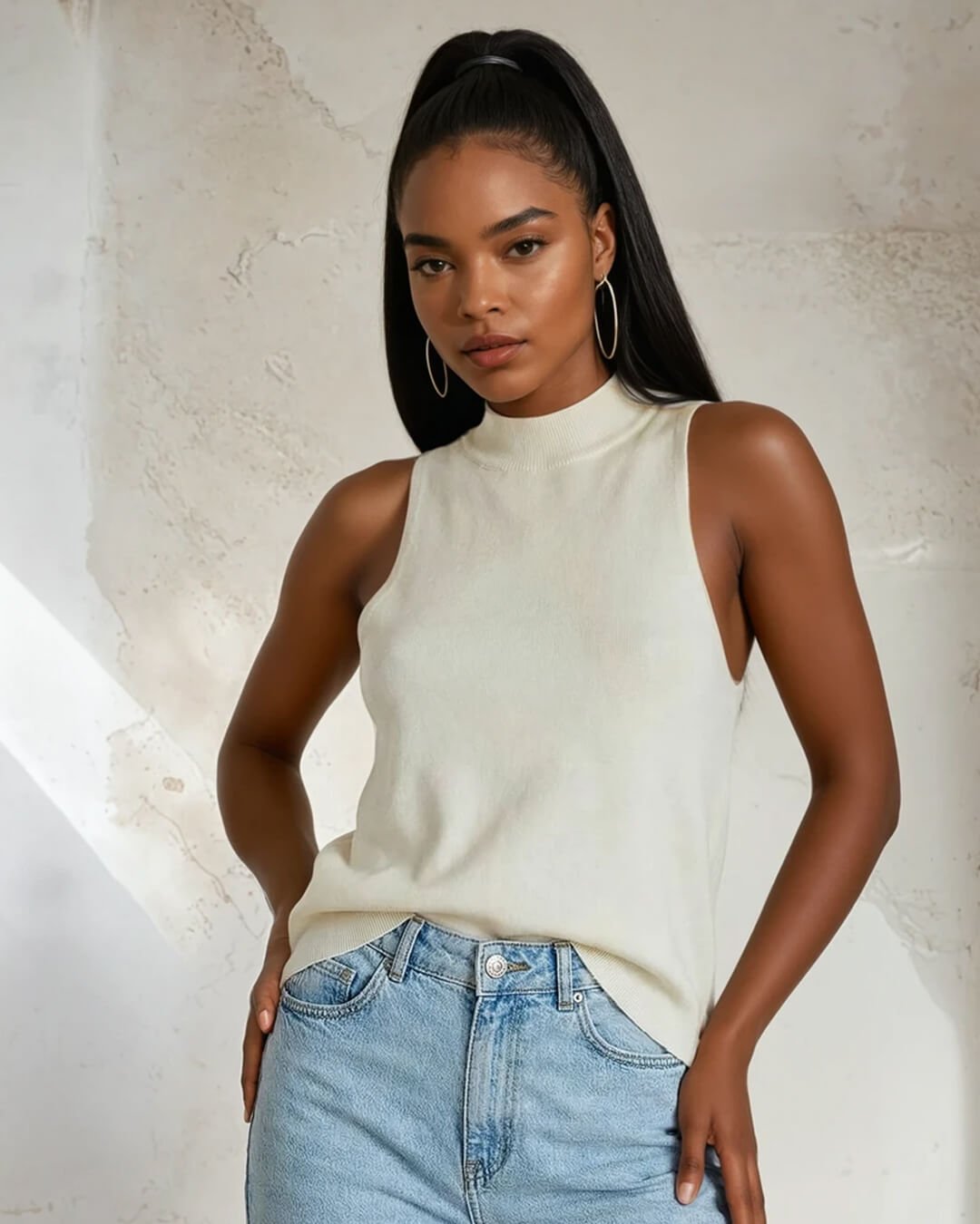 Nicky mouwloze gebreide crop top met halternek