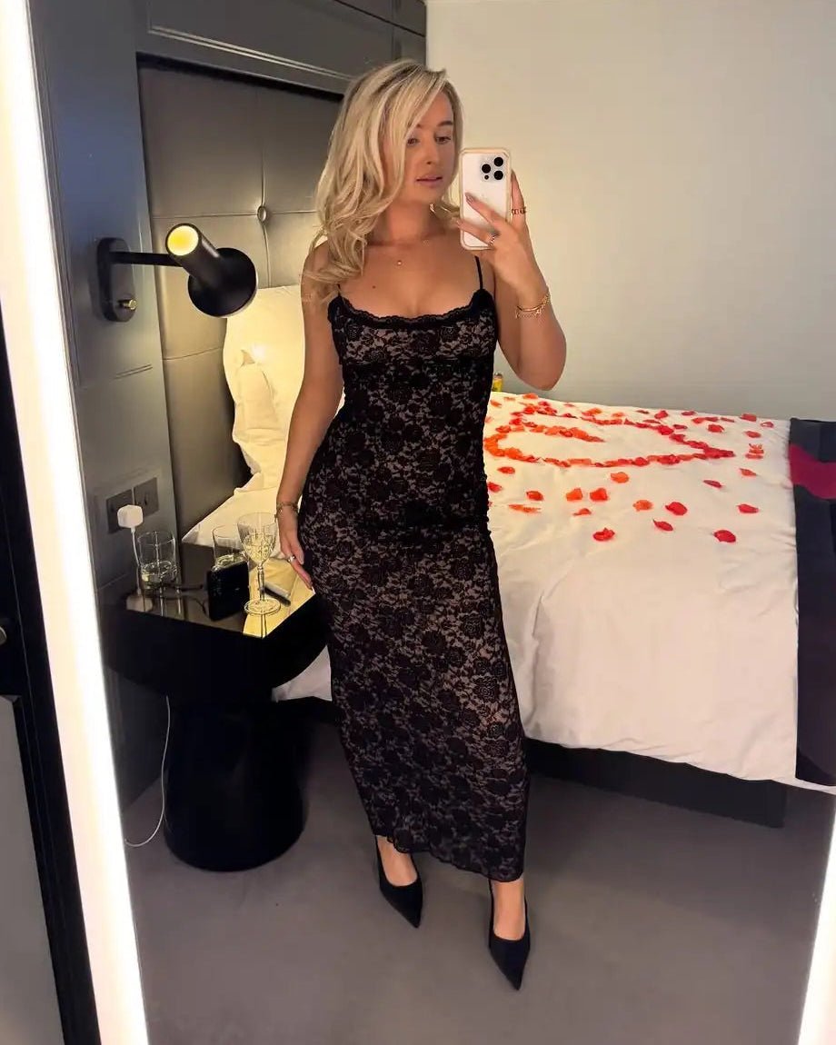 Nina kanten maxi-jurk met blote schouders