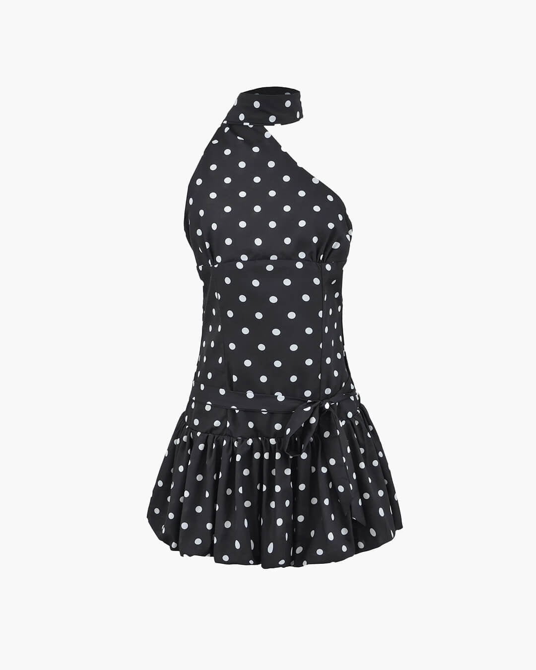Nina mini-jurk met één blote schouder en stippen
