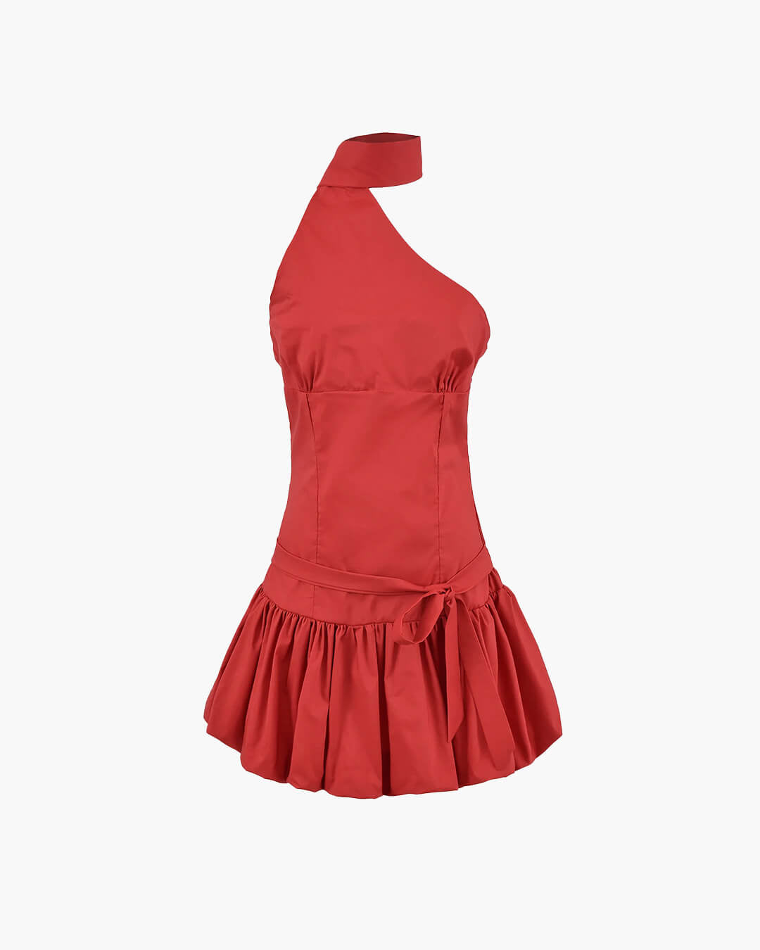 Nina mini-jurk met één blote schouder en stippen