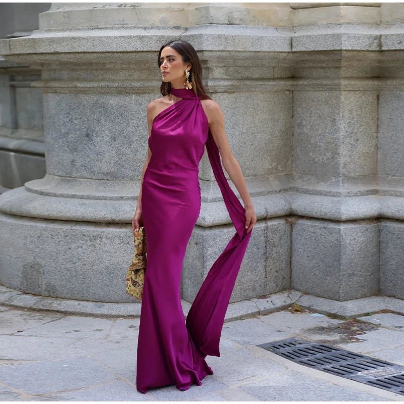 Bianca Halter Backless Satin Dress