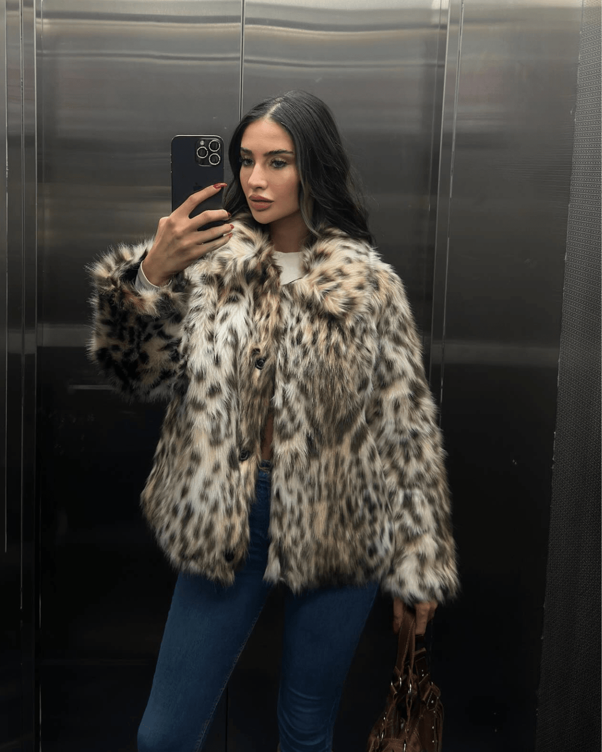 Nora jas van imitatiebont met luipaardprint