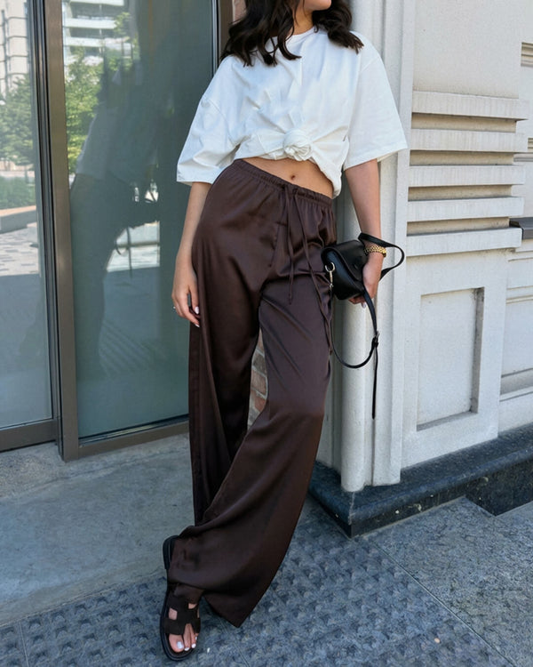 Norma satijnen broek met hoge taille en wijde pijpen