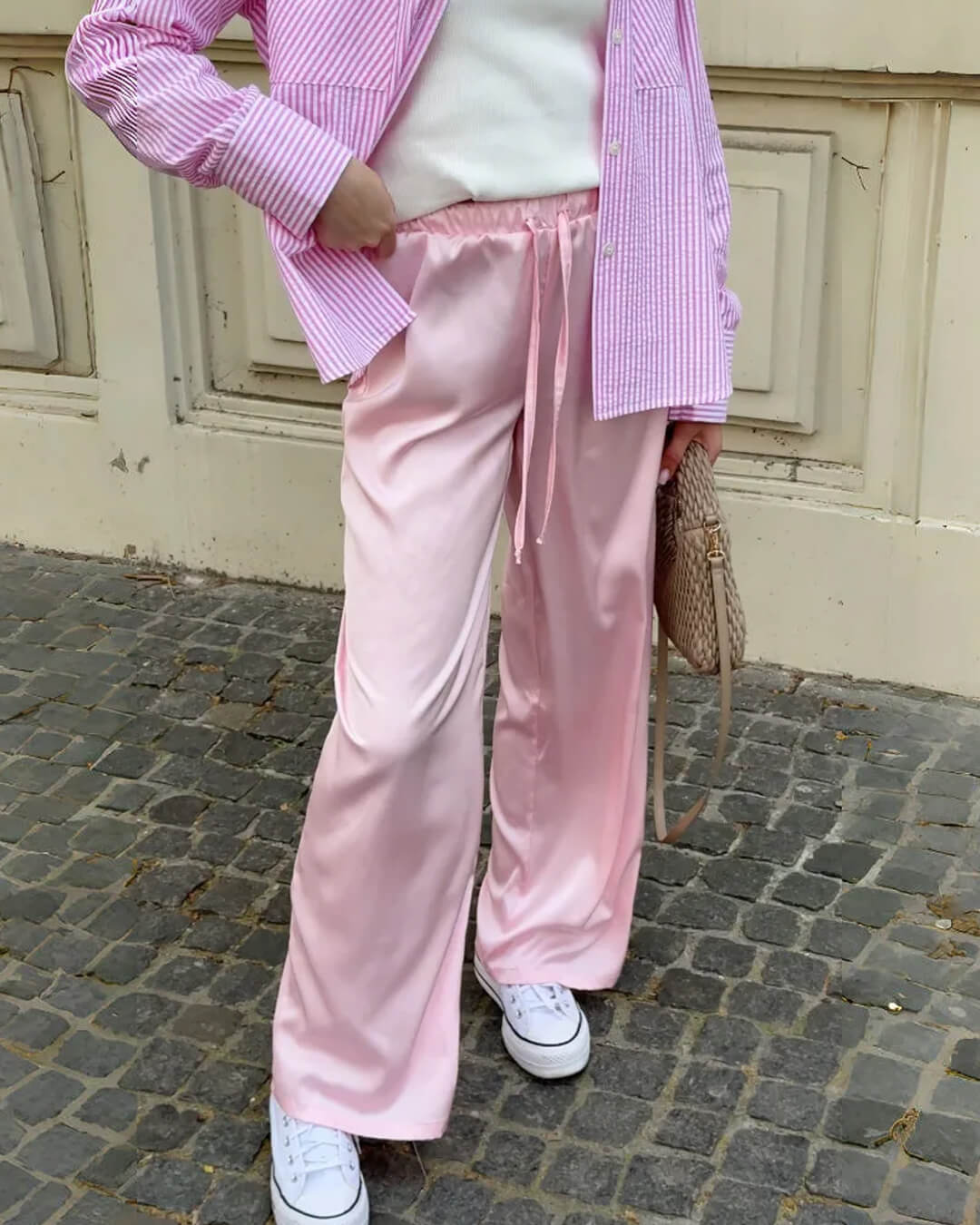 Norma satijnen broek met hoge taille en wijde pijpen