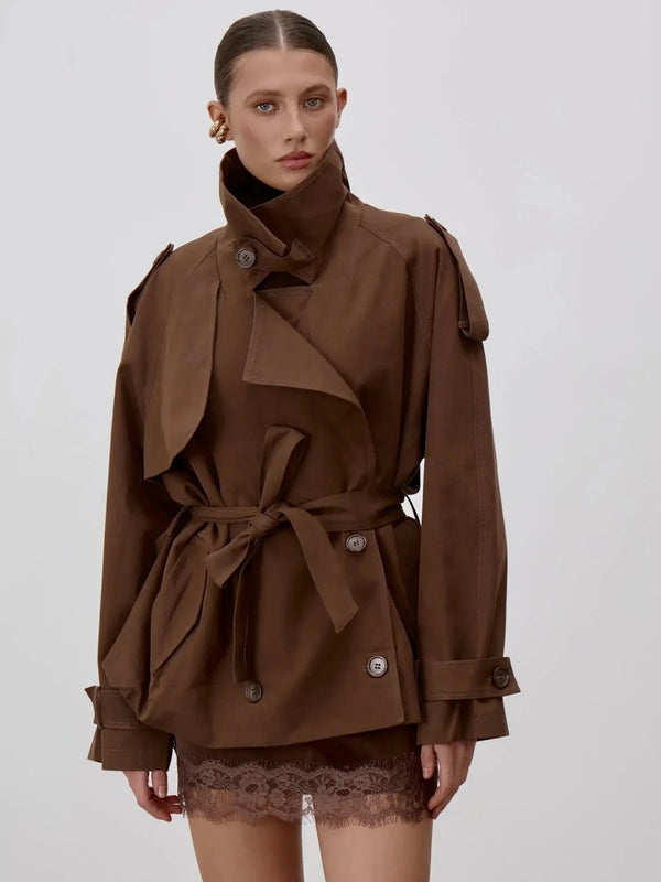Octavia trenchcoat met veters en opstaande kraag