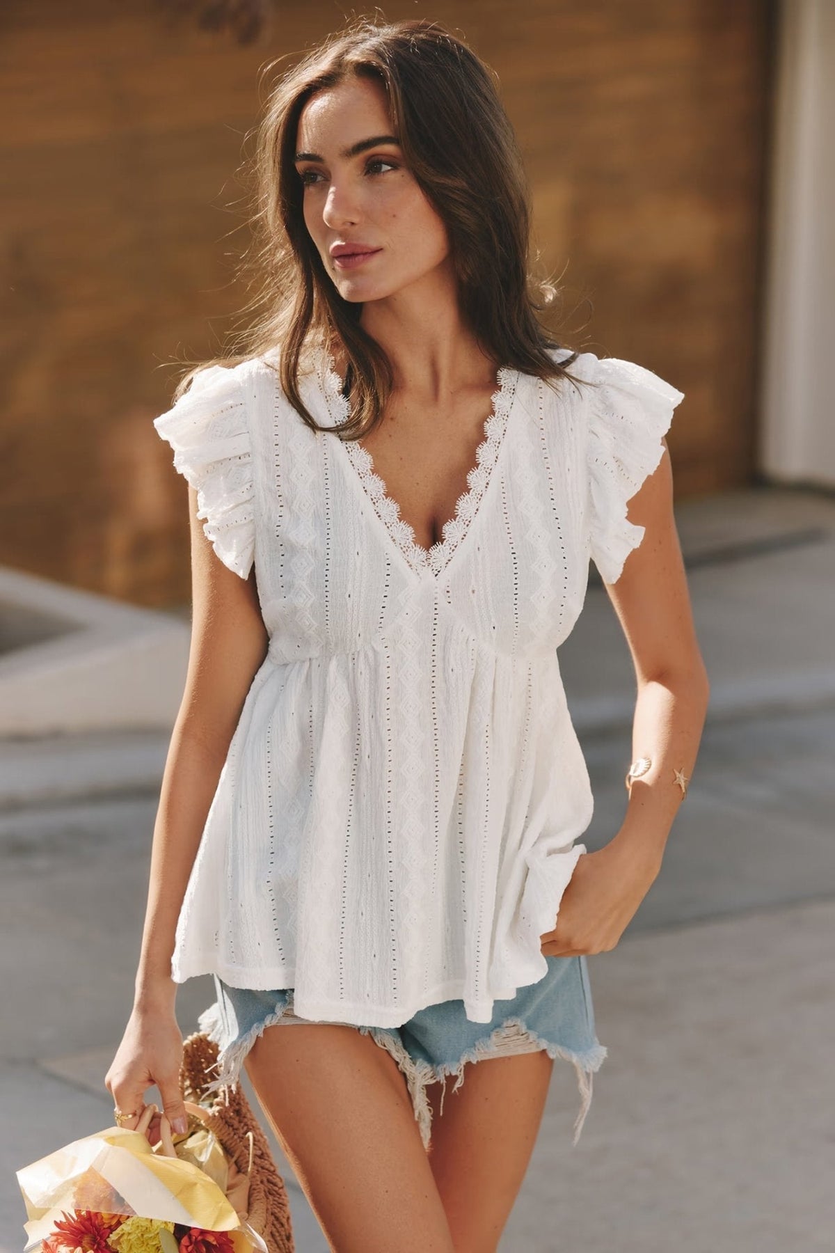 Odette blouse met ruches en V-hals