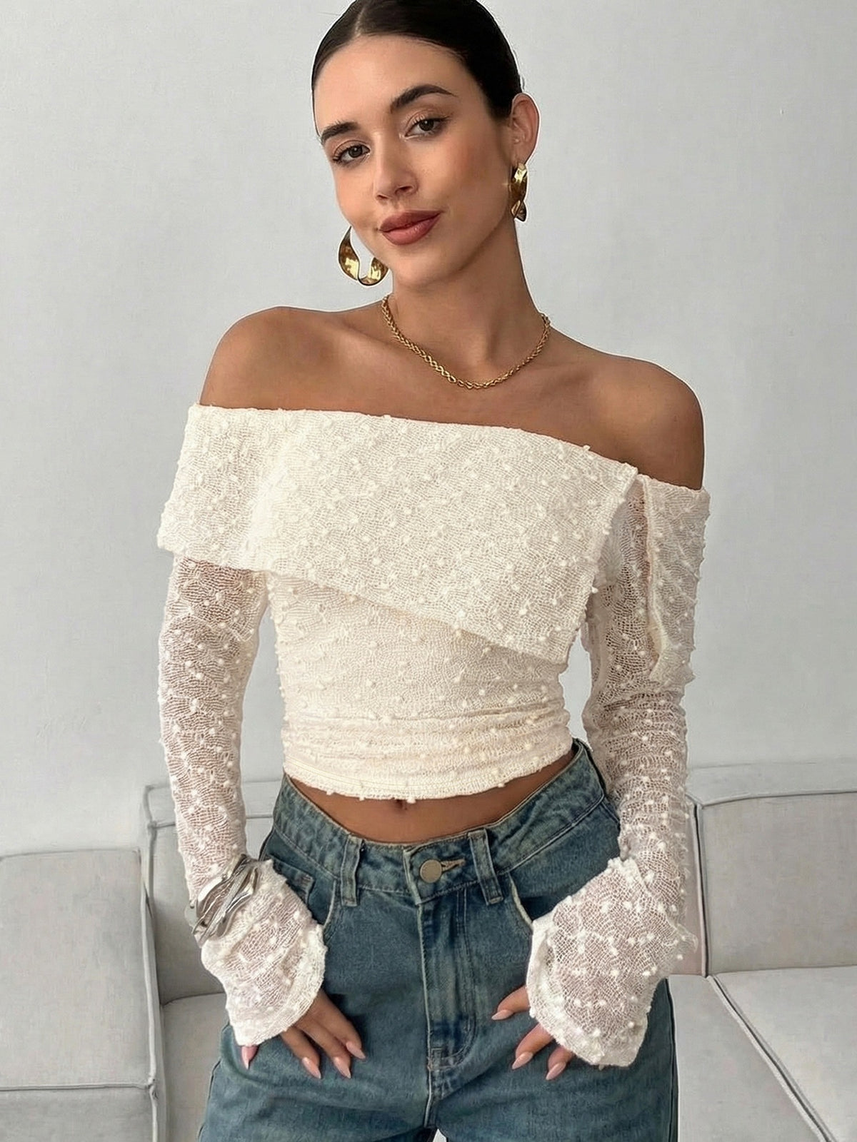 Brisa off-shoulder top met omgeslagen hals