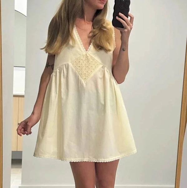 Olivia boho-minijurk met kanten rand