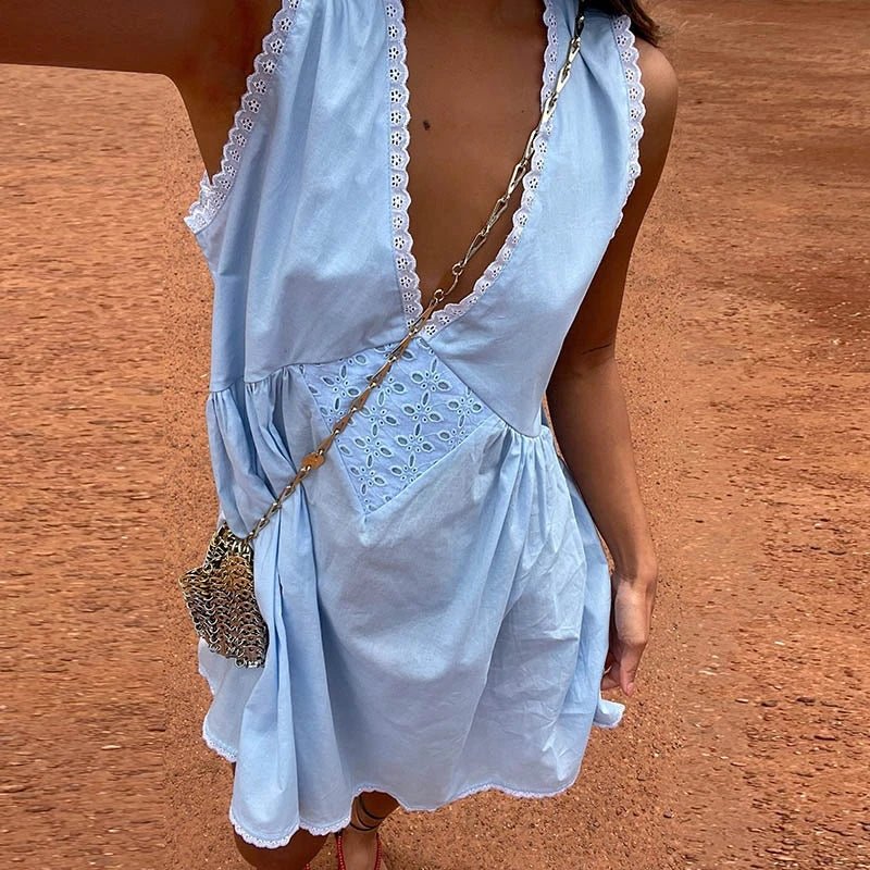 Olivia boho-minijurk met kanten rand