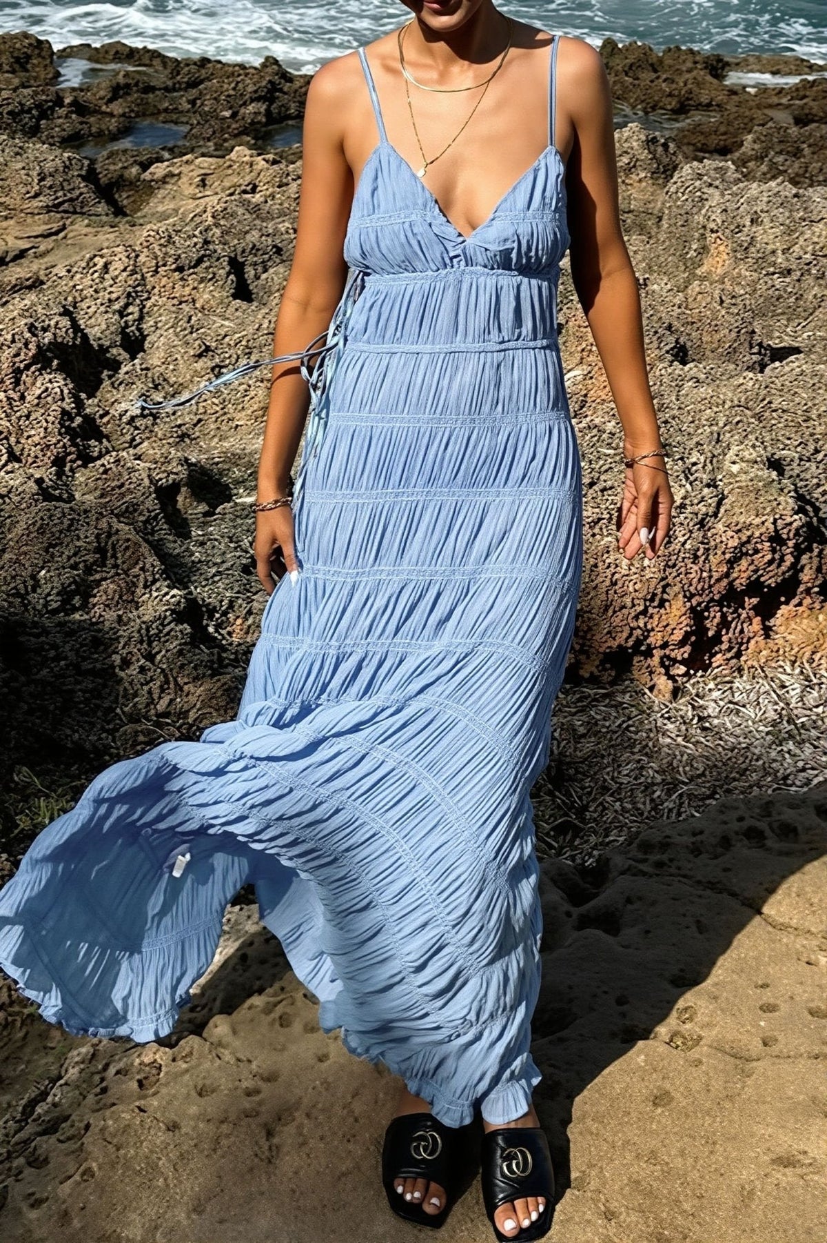 Olivia gebreide maxi-jurk met ribstructuur