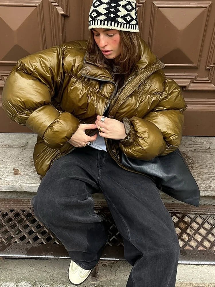 Olivia glanzende gewatteerde jas