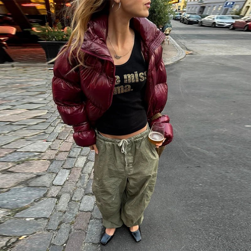 Olivia glanzende gewatteerde jas