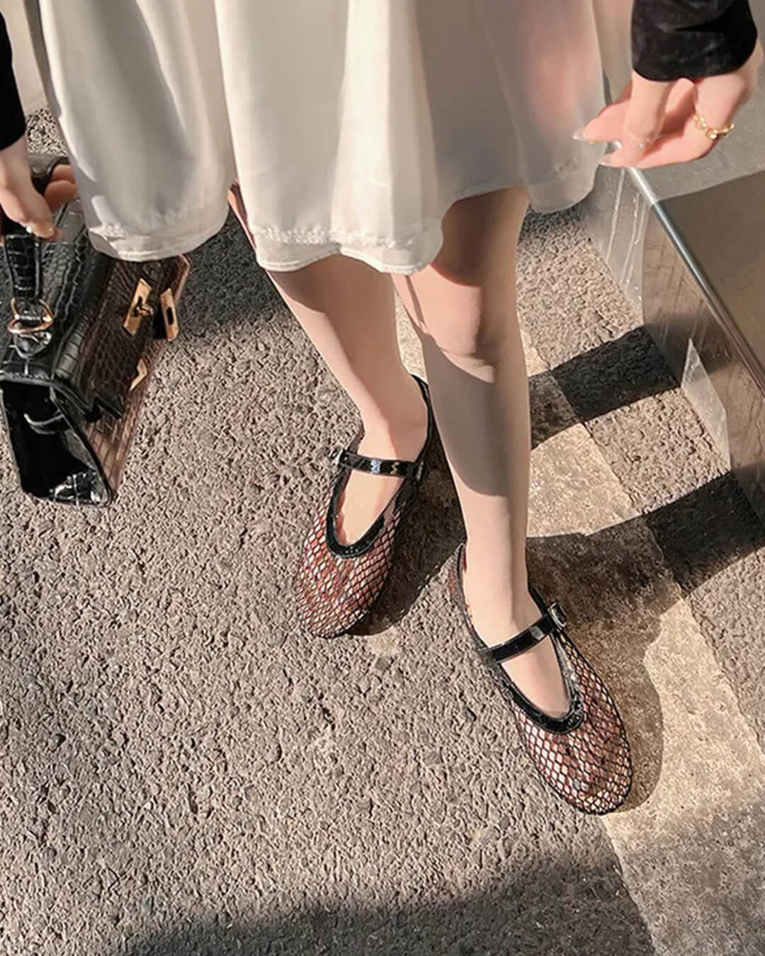 Mesh ballerina's Ondine met gesp