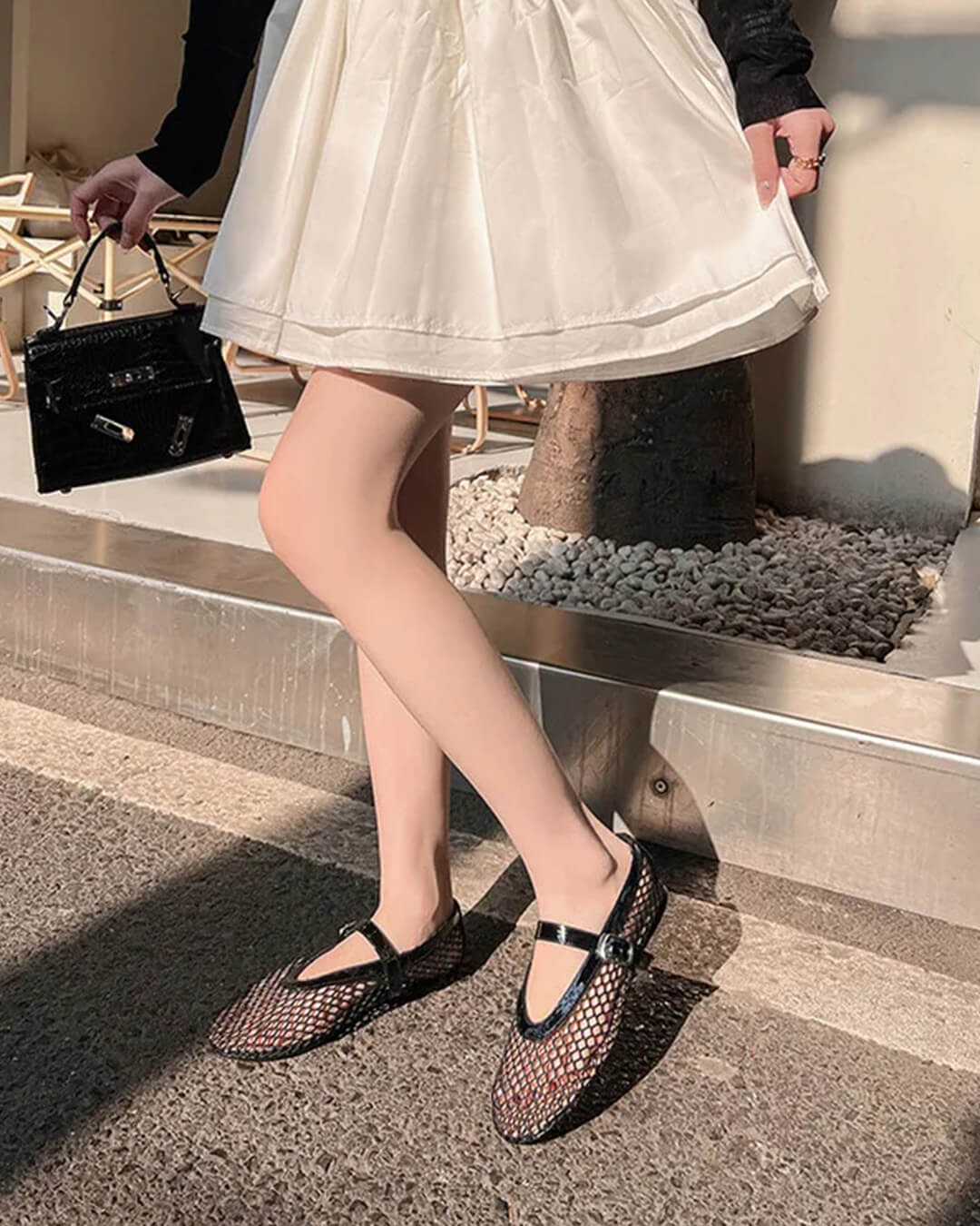 Mesh ballerina's Ondine met gesp