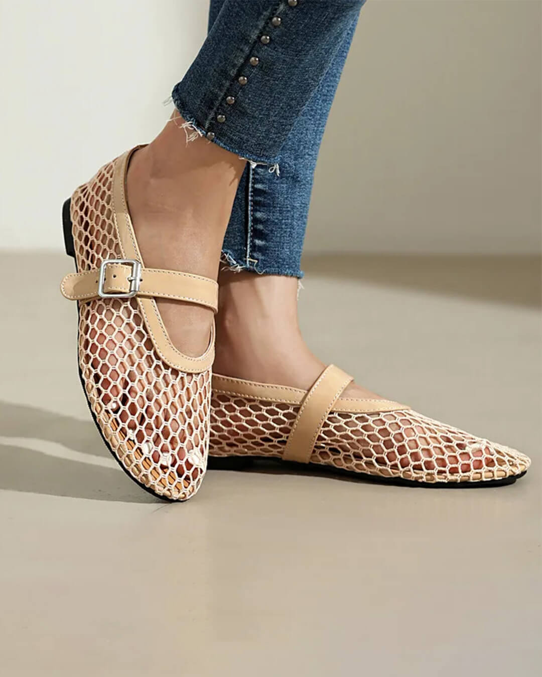 Mesh ballerina's Ondine met gesp